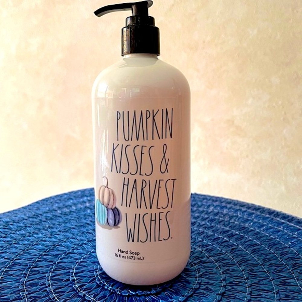 Rae Dunn PUMPKIN KISSES & HARVEST WISHES Blue Pumpkins Hand Soap BRAND NEW!!